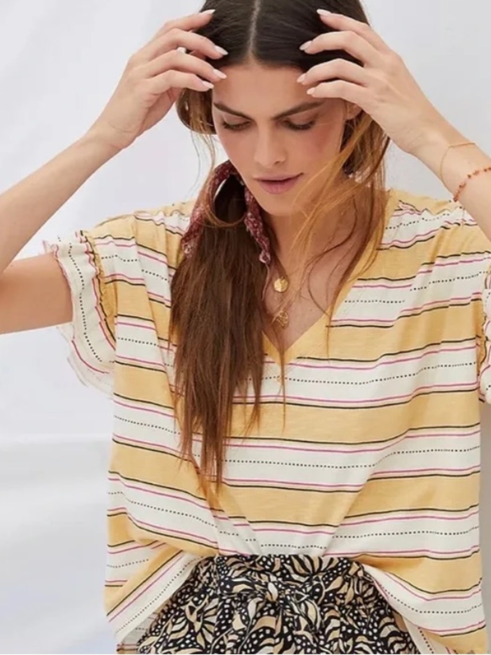 Anthropologie I Pilcro Ruffles & Stripes Relaxed V-neck Flutter Sleeve